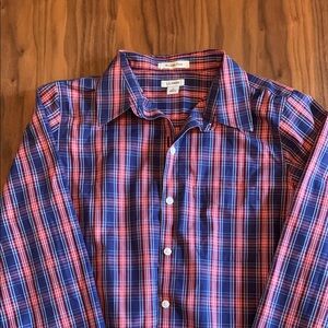 LL Bean Womens S Red and Blue Wrinkle Free Button Down Shirt